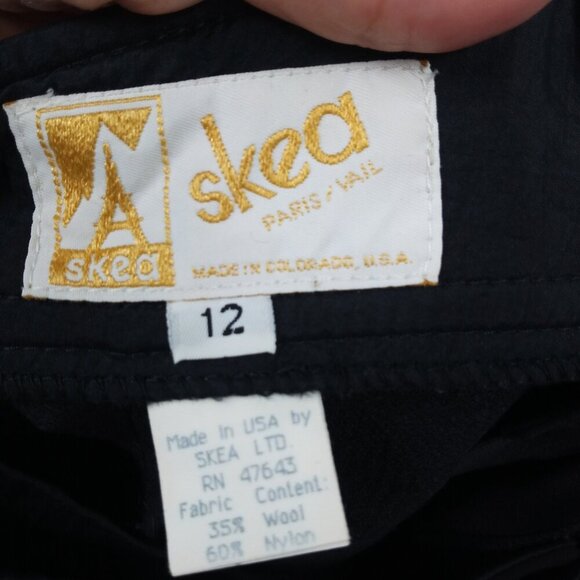 Vintage Skea Wool Blend Ski Pants Size 12 Black Stirrups Stretch 80s Snow Bunny - Picture 10 of 11